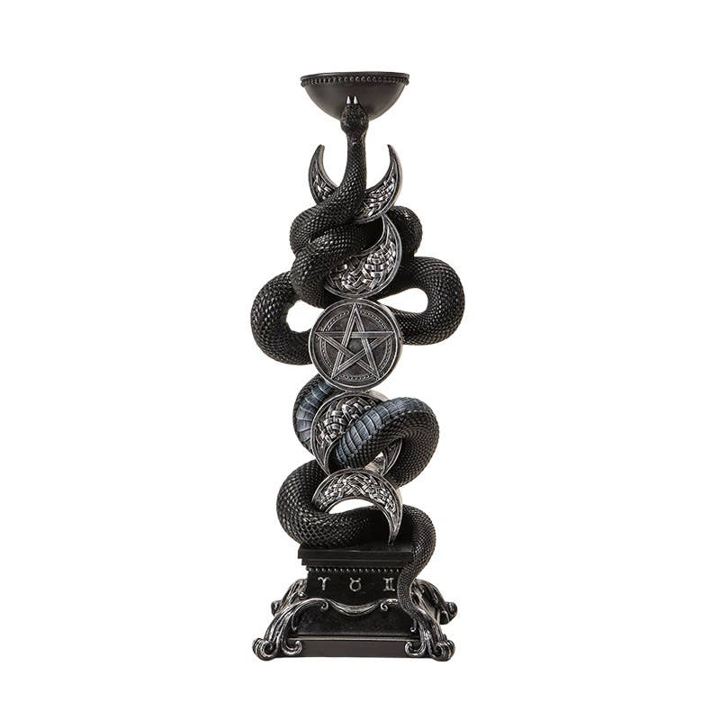 Tall Triple Moon With Black Serpent Candleholder Candles - Gothic & Alternative Gift - Haunted
