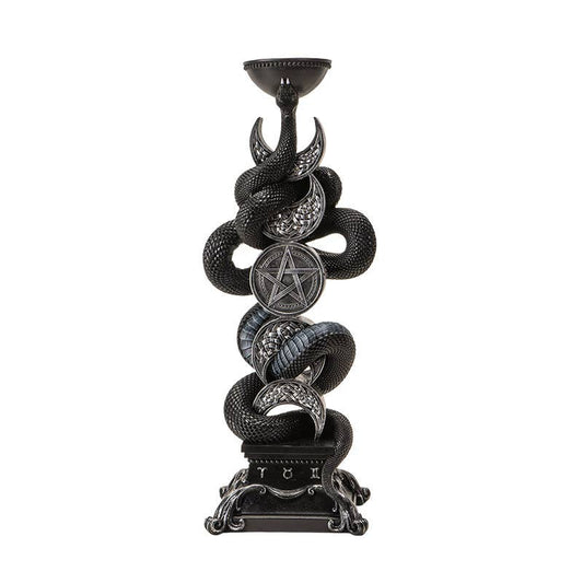 Tall Triple Moon With Black Serpent Candleholder Candles - Gothic & Alternative Gift - Haunted