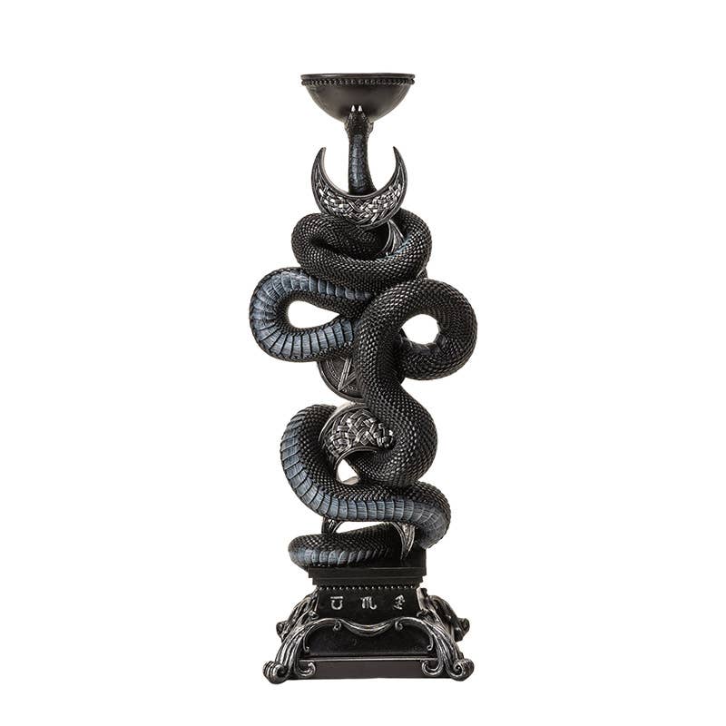 Tall Triple Moon With Black Serpent Candleholder Candles - Gothic & Alternative Gift - Haunted