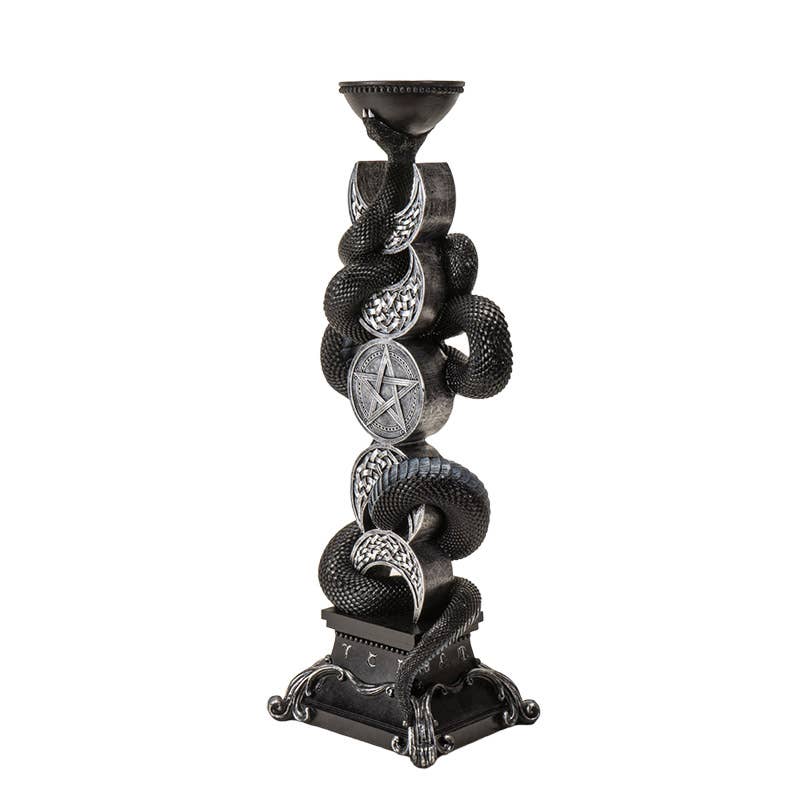 Tall Triple Moon With Black Serpent Candleholder Candles - Gothic & Alternative Gift - Haunted