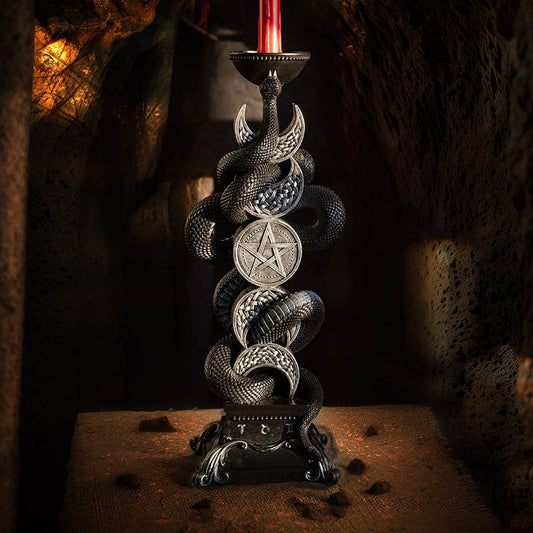 Tall Triple Moon With Black Serpent Candleholder Candles - Gothic & Alternative Gift - Haunted