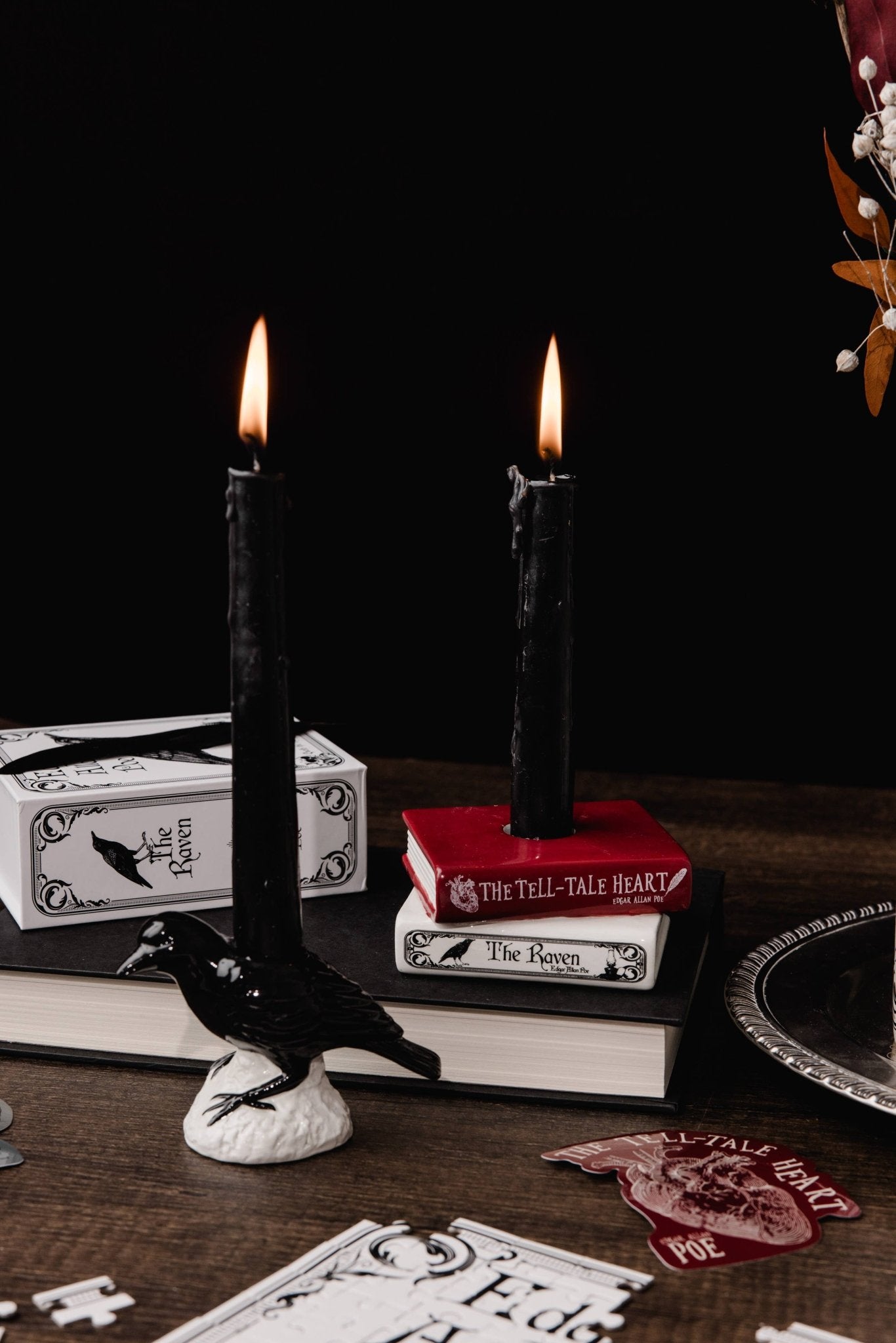 Tapered Candle Holder Set, The Raven - Gothic & Alternative Gift - Haunted