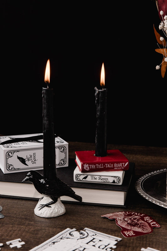 Tapered Candle Holder Set, The Raven - Gothic & Alternative Gift - Haunted