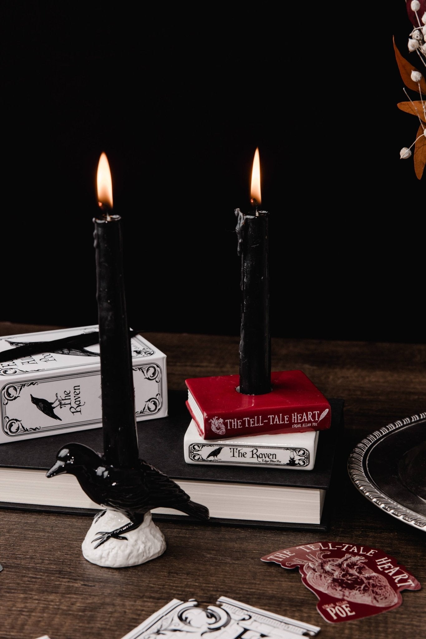 Tapered Candle Holder Set, The Raven - Gothic & Alternative Gift - Haunted