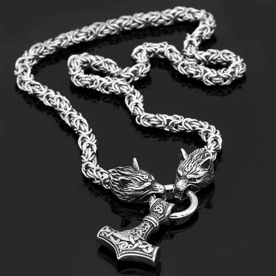 Thor's Hammer Wolf Viking Necklace Jewelry - Gothic & Alternative Gift - Haunted