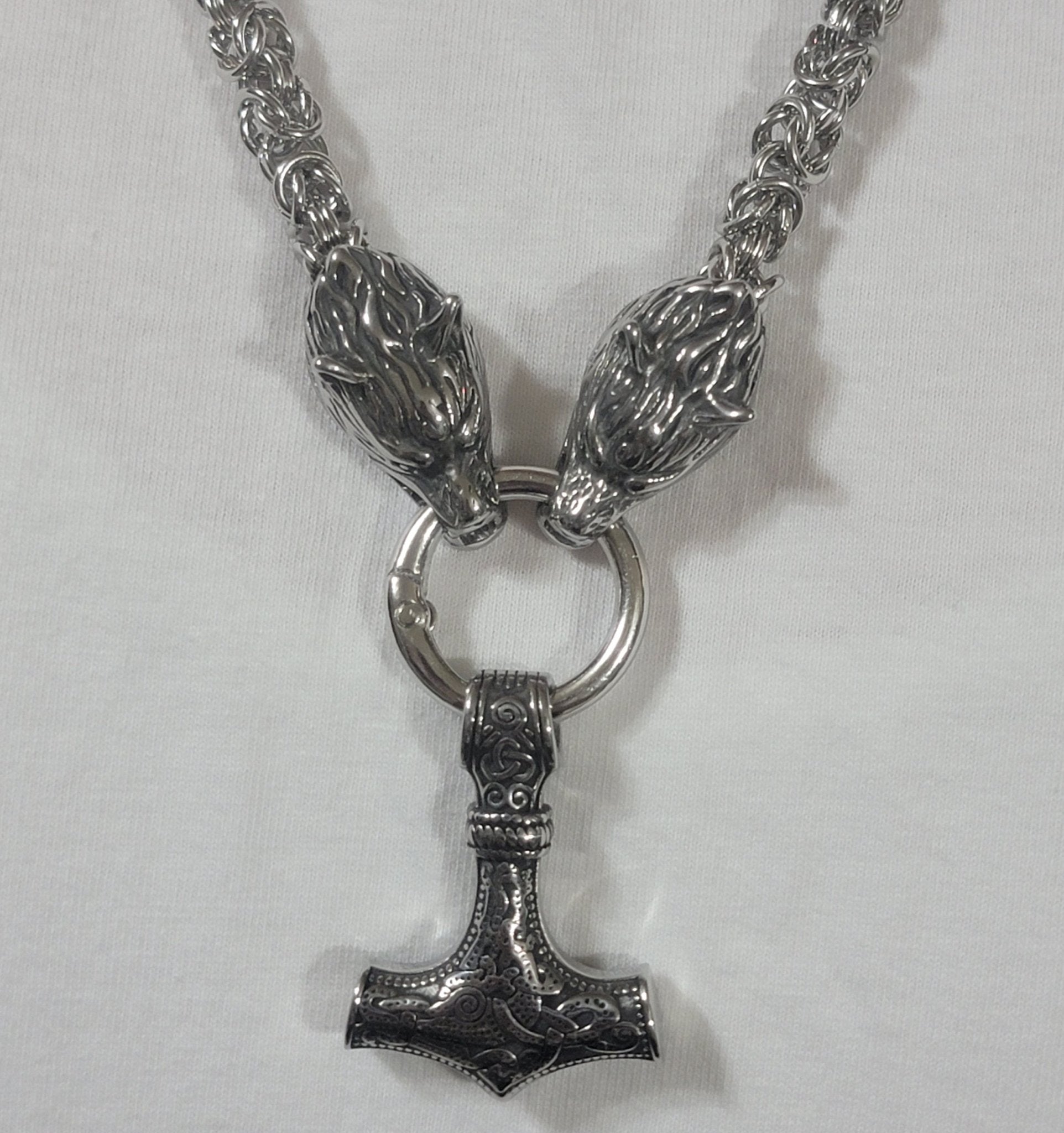 Thor's Hammer Wolf Viking Necklace Jewelry - Gothic & Alternative Gift - Haunted