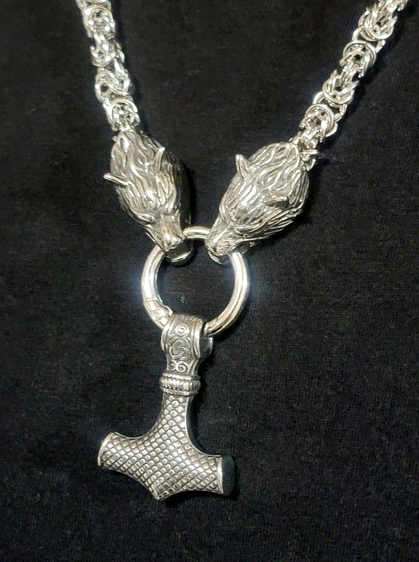 Thor's Hammer Wolf Viking Necklace Jewelry - Gothic & Alternative Gift - Haunted