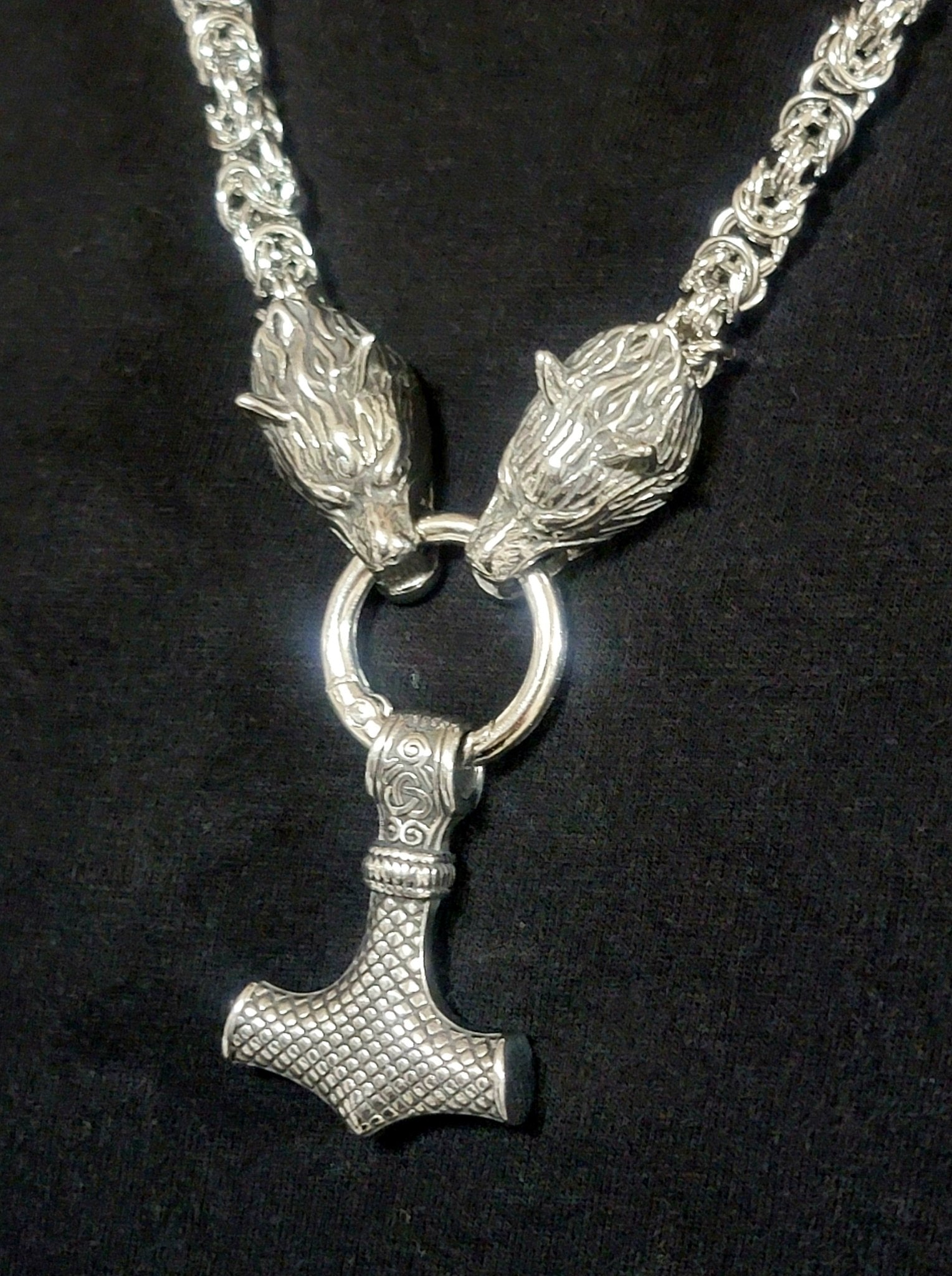 Thor's Hammer Wolf Viking Necklace Jewelry - Gothic & Alternative Gift - Haunted
