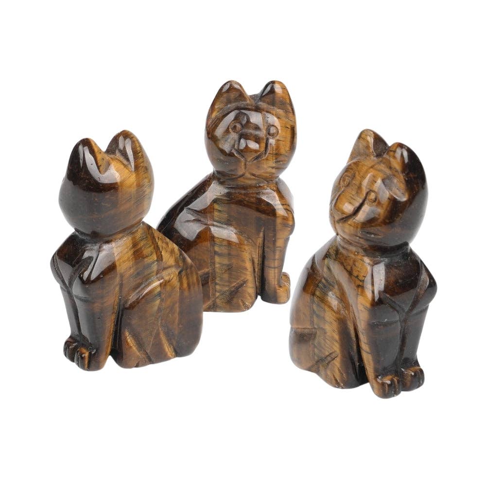 Tiger's Eye Crystal Cat Carving, Approx. 2-Inch Figurine Crystals - Gothic & Alternative Gift - Haunted