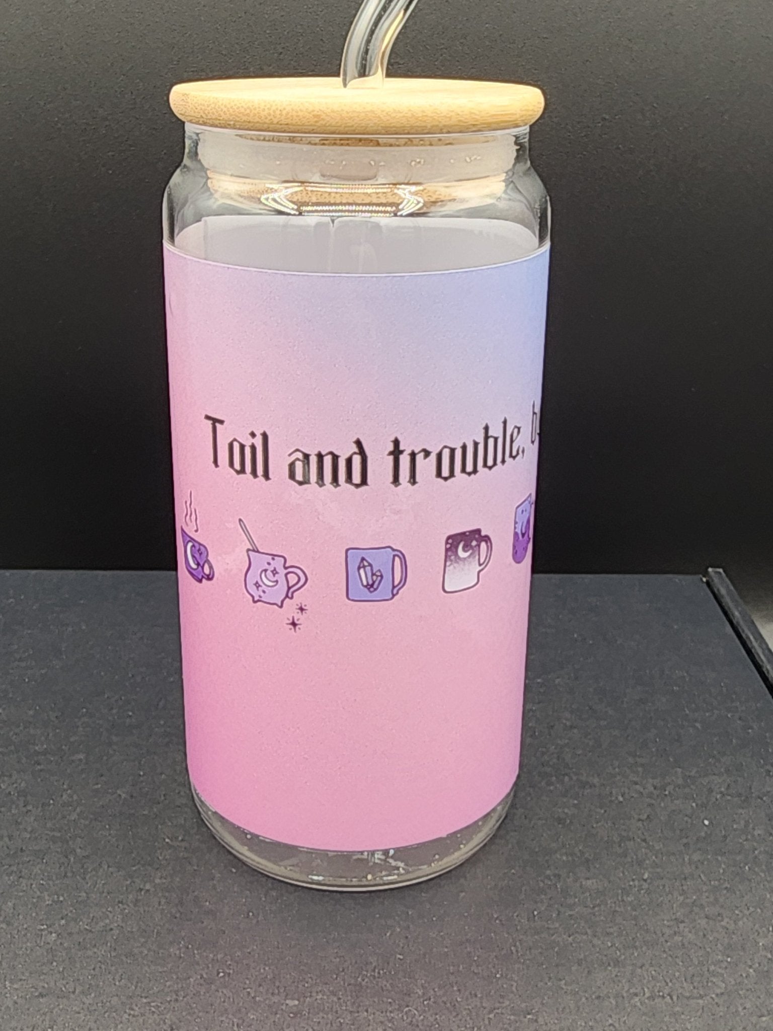 Toil and Trouble, but Make it Cute Glass Tumbler Drinkware - Gothic & Alternative Gift - Haunted