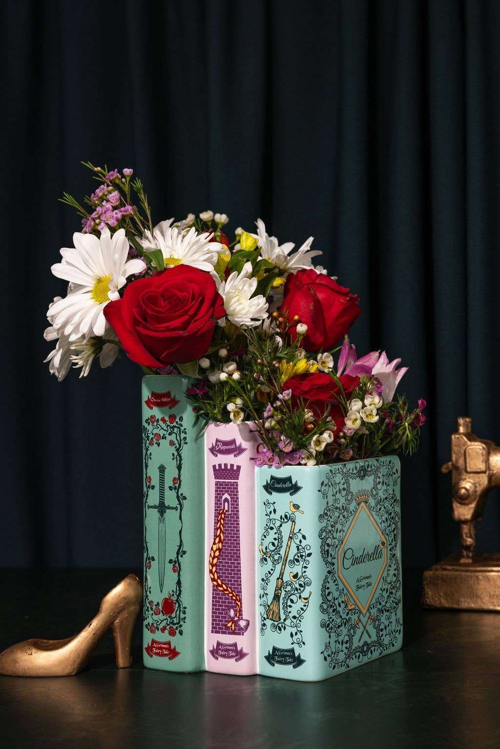 Triple Book Shaped Vase, Grimm's Fairy Tales Garden Decor - Gothic & Alternative Gift - Haunted