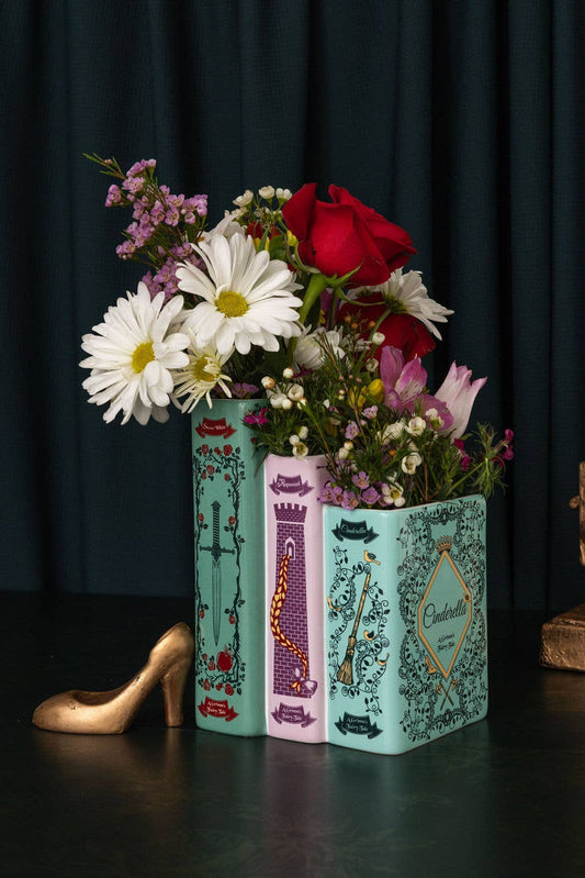 Triple Book Shaped Vase, Grimm's Fairy Tales Garden Decor - Gothic & Alternative Gift - Haunted