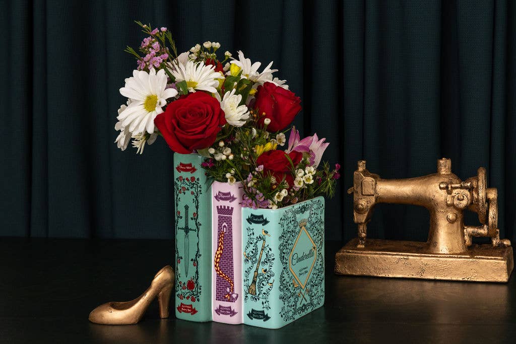 Triple Book Shaped Vase, Grimm's Fairy Tales Garden Decor - Gothic & Alternative Gift - Haunted