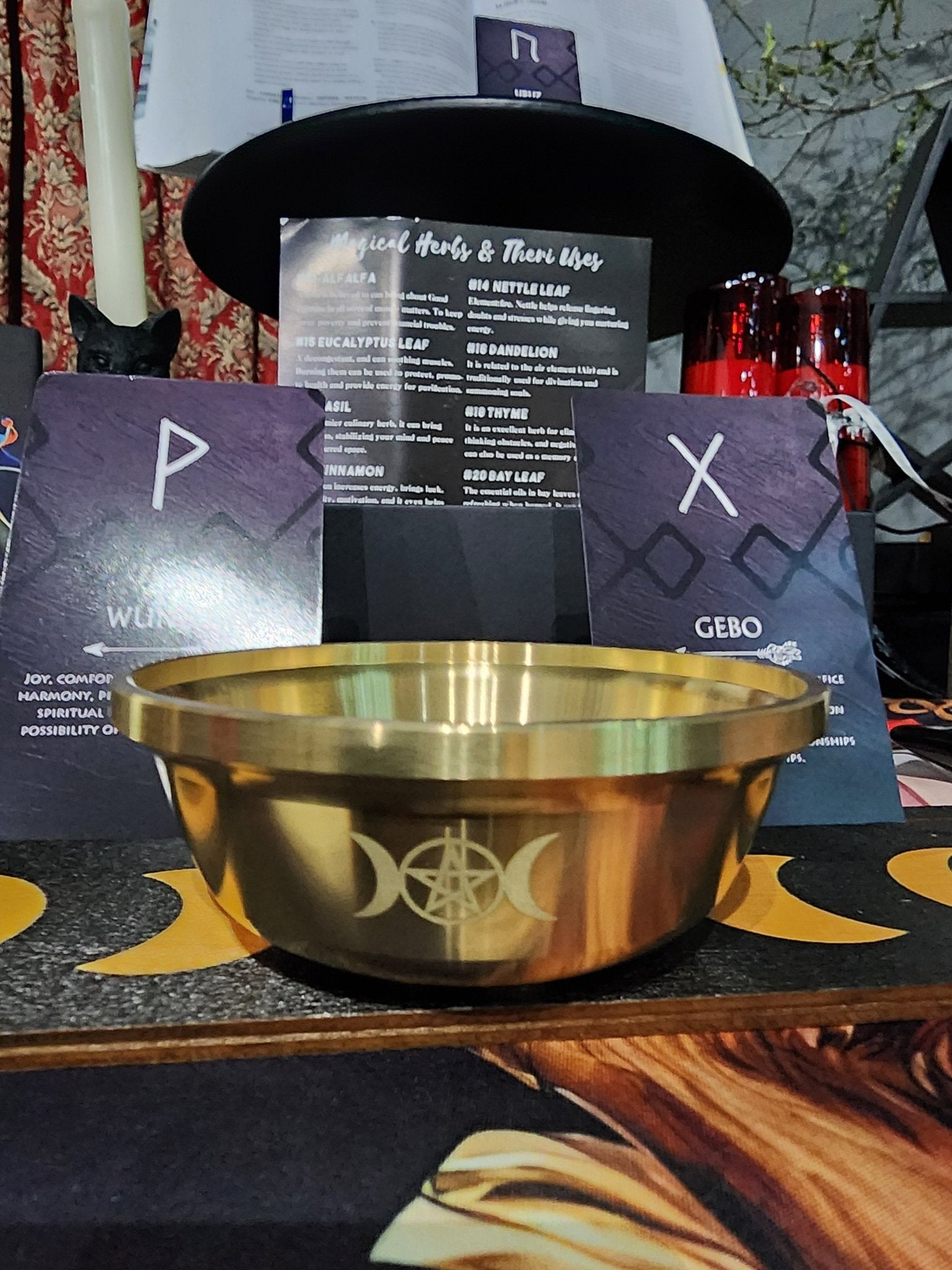 Triple Moon Brass Altar Bowl Witch Supplies - Gothic & Alternative Gift - Haunted