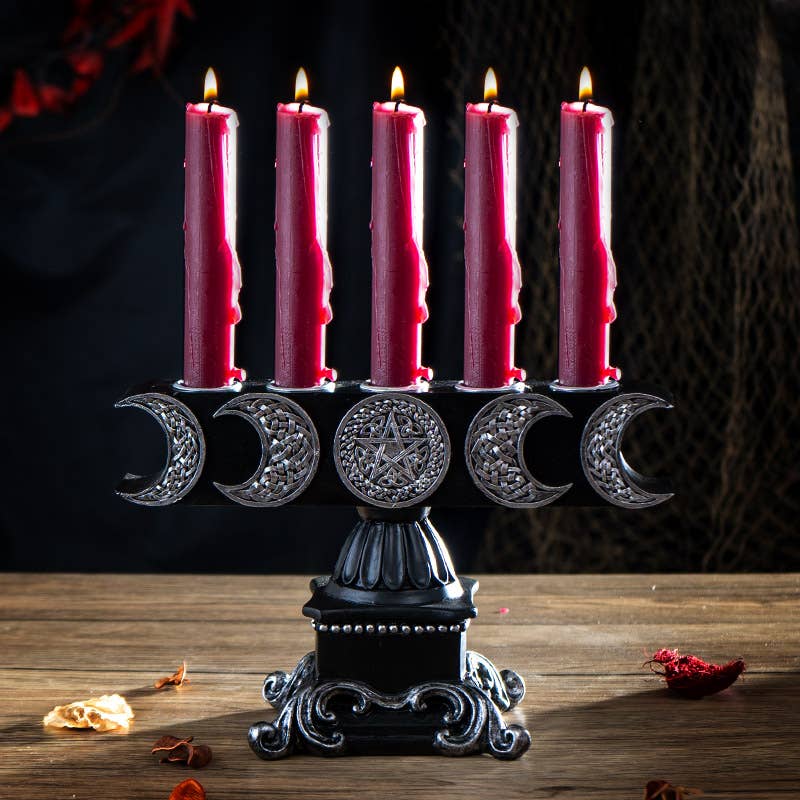 Triple Moon Candelabra Candle Holder Candles - Gothic & Alternative Gift - Haunted