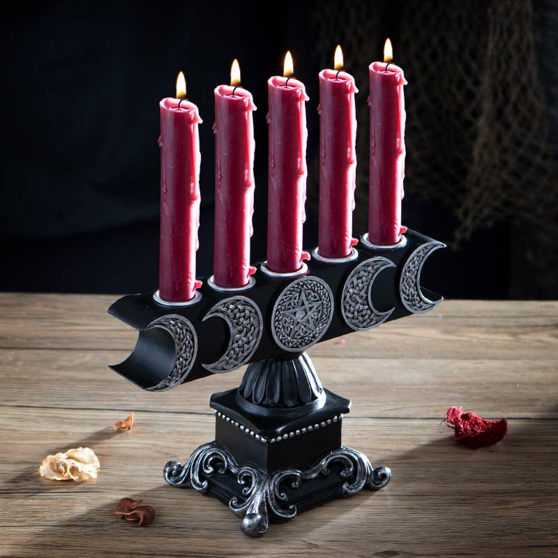 Triple Moon Candelabra Candle Holder Candles - Gothic & Alternative Gift - Haunted