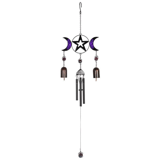 Triple Moon Witch Bells with Wind Chime Home Decor - Gothic & Alternative Gift - Haunted