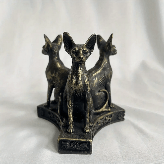Triple Sphinx Cats Crystal Sphere Stand Holder Crystals - Gothic & Alternative Gift - Haunted