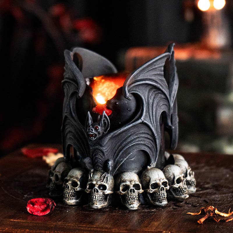 Vampire Bat with Skulls Candle Holder - Bottle Holder Candle holders - Gothic & Alternative Gift - Haunted