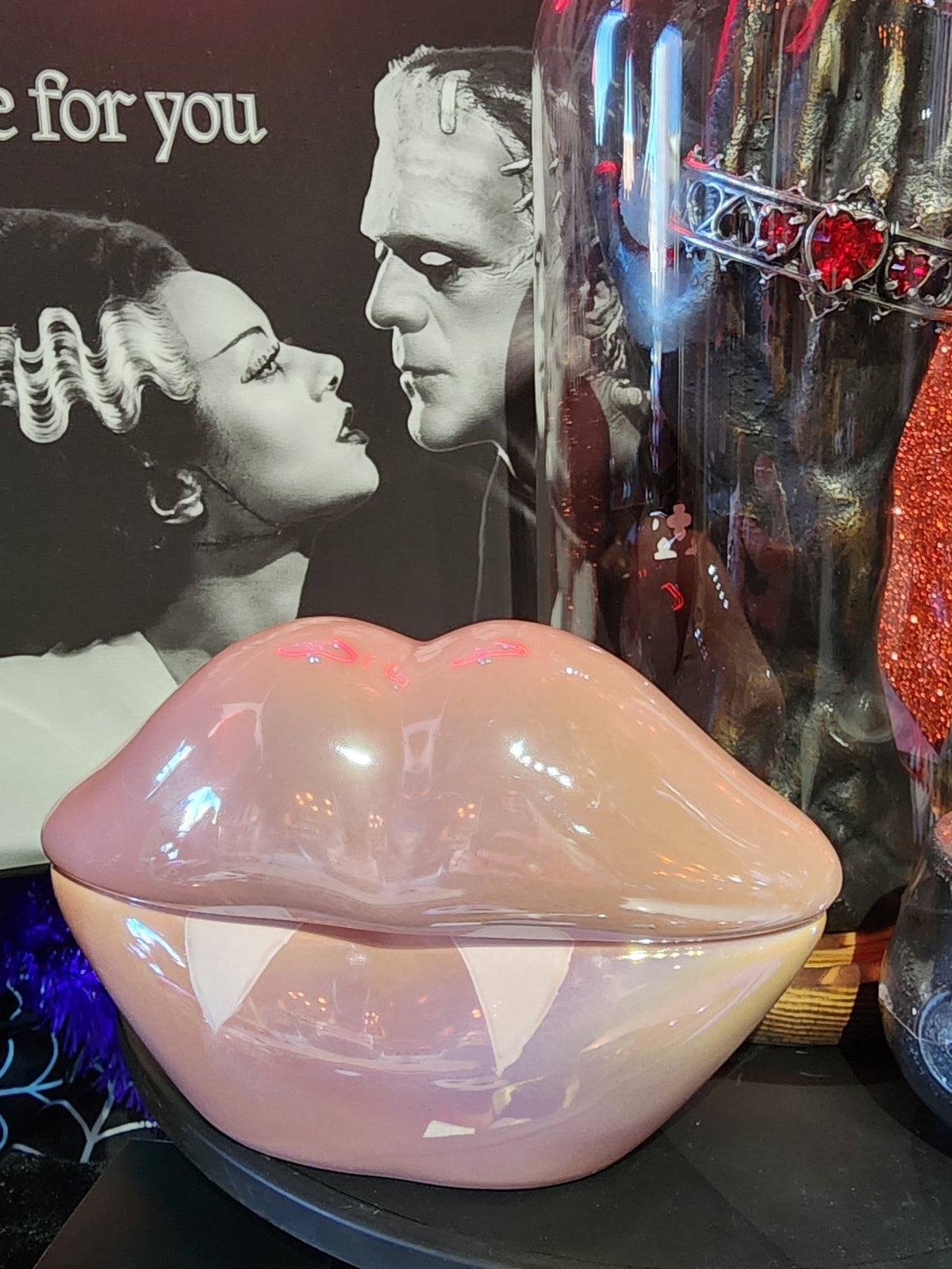 Vampire Bite Lips Glass Candle POUTY LIPS - Perfect for Valentines Day Candles - Gothic & Alternative Gift - Haunted