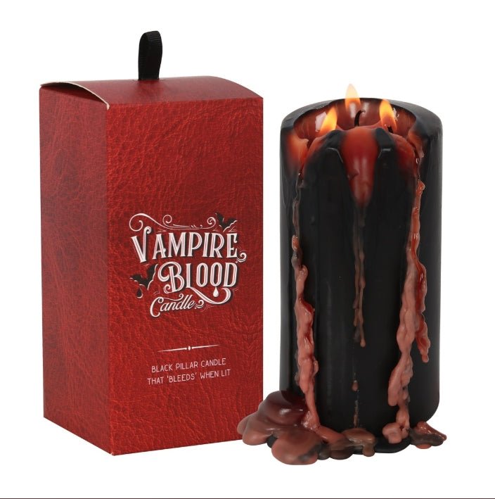 Vampire Blood Pillar Taper Candle Bleeding Wax Black and Red Unscented Candles - Gothic & Alternative Gift - Haunted