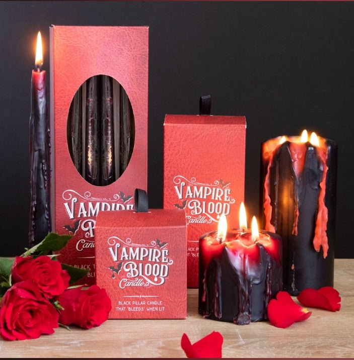 Vampire Blood Pillar Taper Candle Bleeding Wax Black and Red Unscented Candles - Gothic & Alternative Gift - Haunted