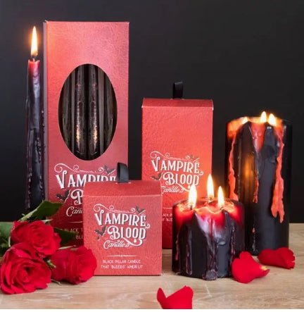 Vampire Blood Pillar Taper Candle Bleeding Wax Black and Red Unscented Candles - Gothic & Alternative Gift - Haunted