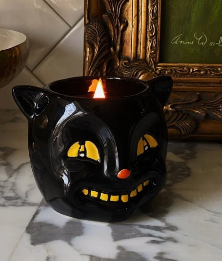 Vintage Black Cat Caramel Apple Ceramic Candle Candles - Gothic & Alternative Gift - Haunted