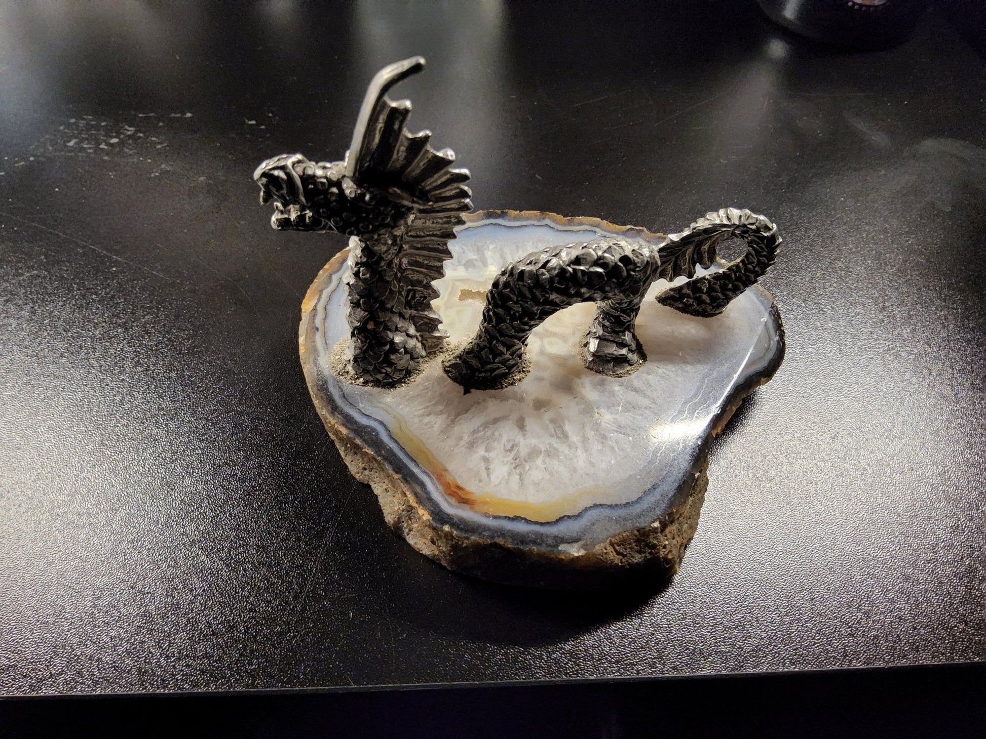 Vintage Geode with pewter dragon Crystals - Gothic & Alternative Gift - Haunted