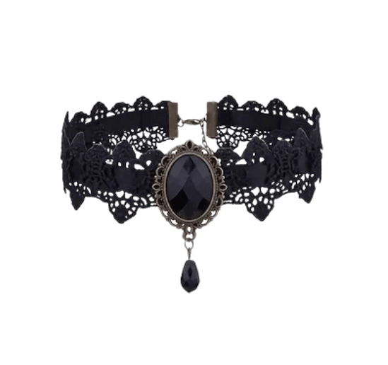 Vintage Gothic Lace Jeweled Pendant Choker Jewelry - Gothic & Alternative Gift - Haunted