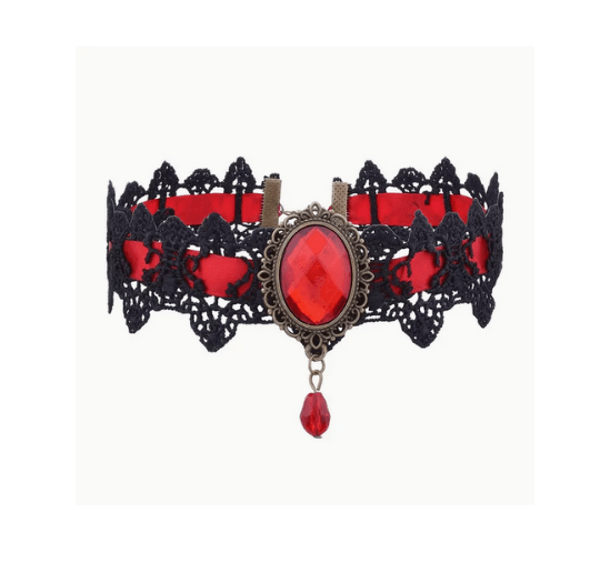 Vintage Gothic Lace Jeweled Pendant Choker Jewelry - Gothic & Alternative Gift - Haunted