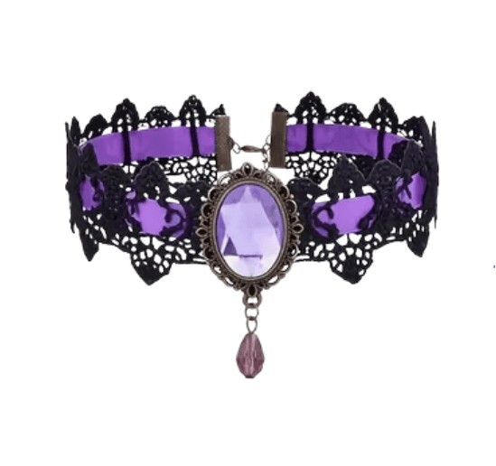 Vintage Gothic Lace Jeweled Pendant Choker Jewelry - Gothic & Alternative Gift - Haunted