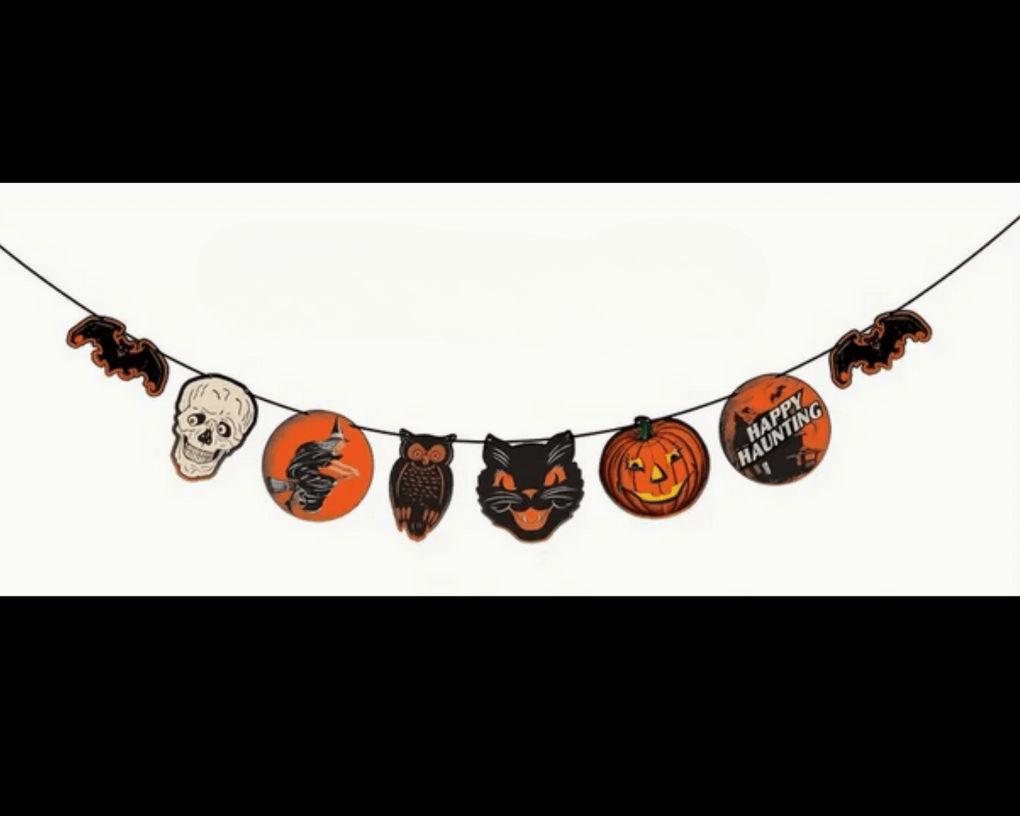 Vintage Halloween Garland Banner Spooky, Black Cat, Skull, Bat, Witch Wall Hanging - Gothic & Alternative Gift - Haunted