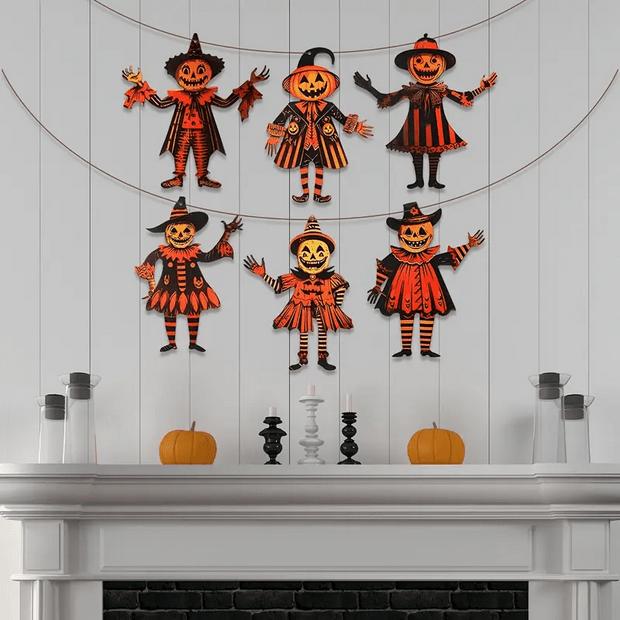 Vintage Halloween Jack O Lantern Garland Banner Pumpkin Wall Hanging - Gothic & Alternative Gift - Haunted