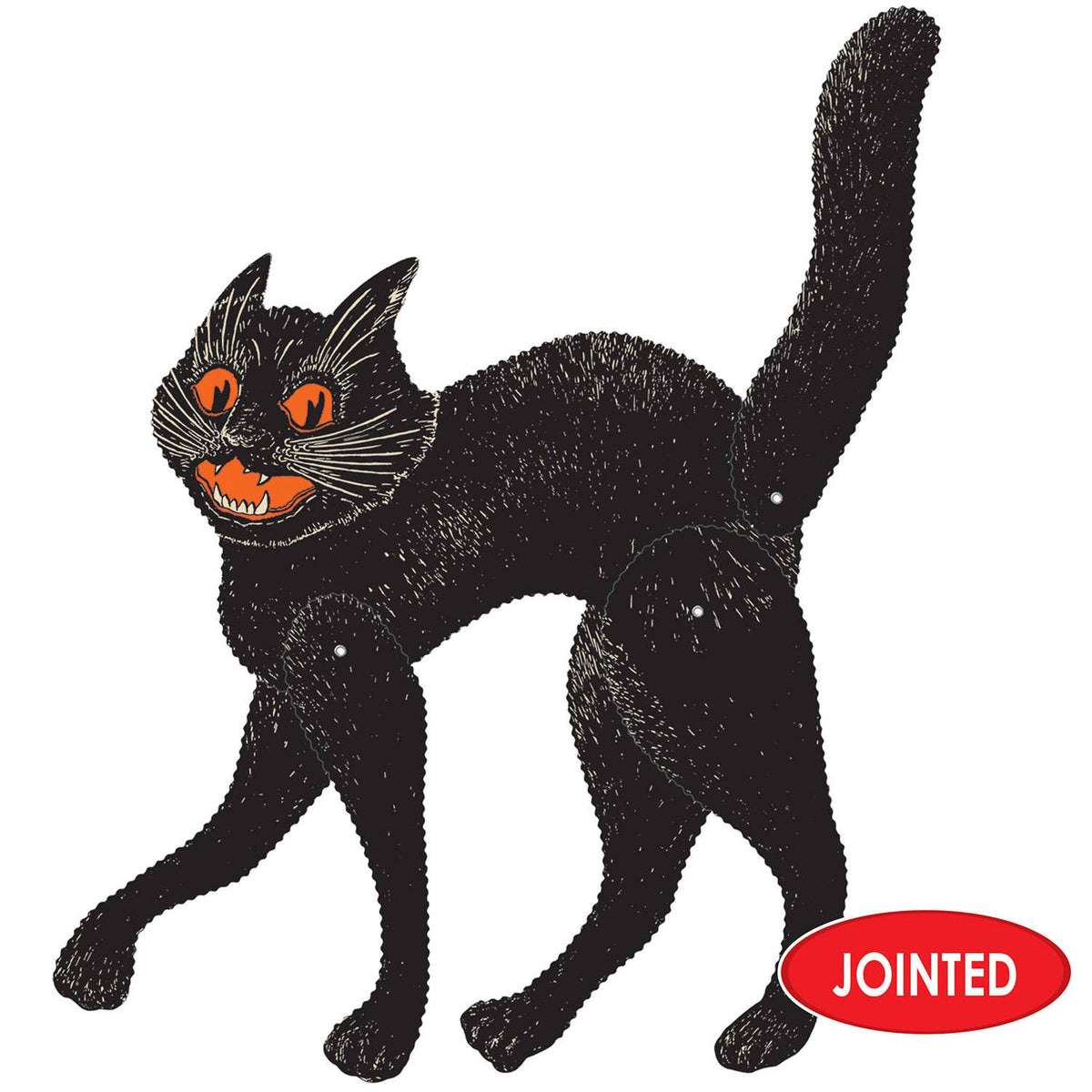 Vintage Halloween Jointed Scratch Cat 20 ½", printed 2 sides Seasonal Home Decor - Gothic & Alternative Gift - Haunted