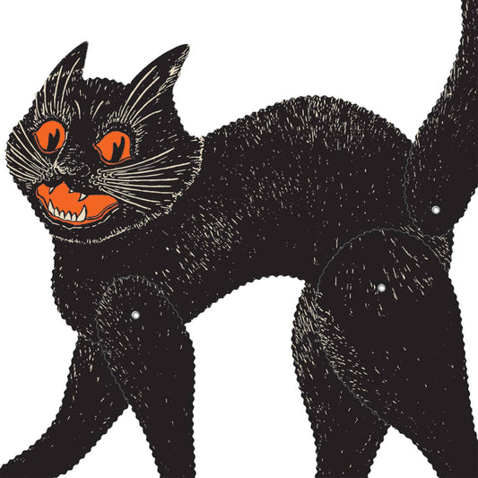 Vintage Halloween Jointed Scratch Cat 20 ½", printed 2 sides Seasonal Home Decor - Gothic & Alternative Gift - Haunted