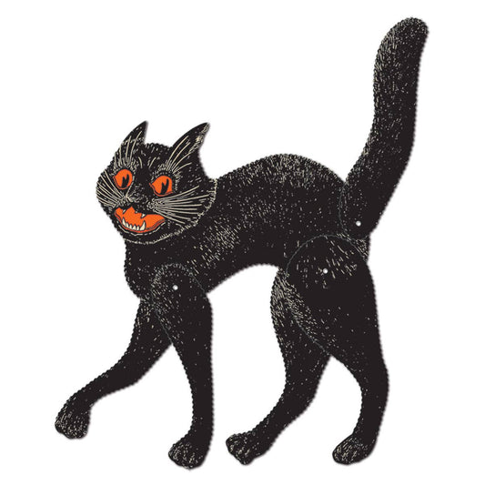 Vintage Halloween Jointed Scratch Cat 20 ½", printed 2 sides Seasonal Home Decor - Gothic & Alternative Gift - Haunted