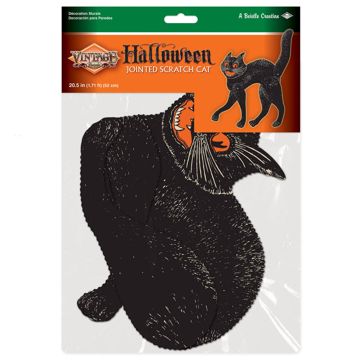 Vintage Halloween Jointed Scratch Cat 20 ½", printed 2 sides Seasonal Home Decor - Gothic & Alternative Gift - Haunted