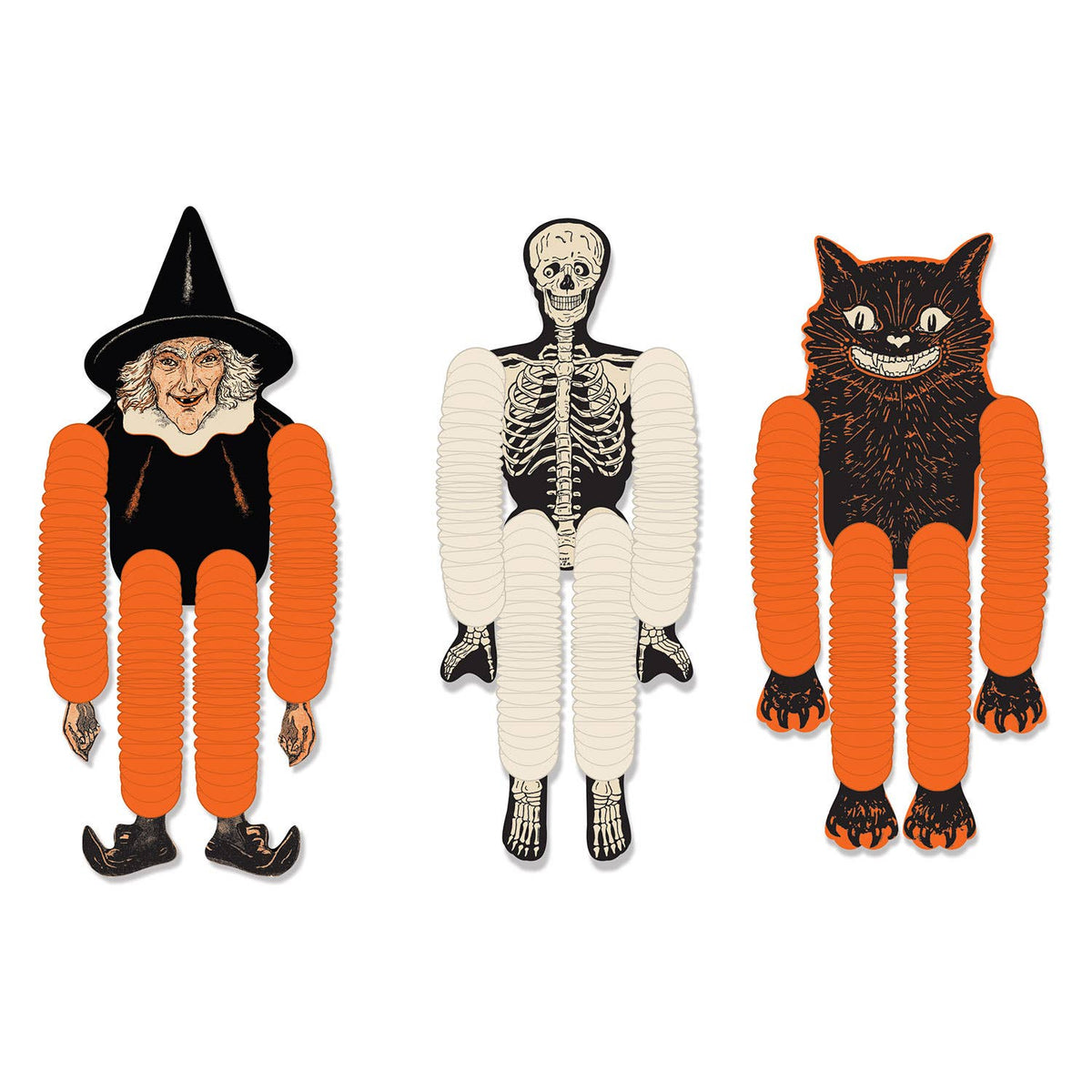 Vintage Halloween Tissue Dancers 14" Witch, Skeleton, Black Cat Seasonal Home Decor - Gothic & Alternative Gift - Haunted