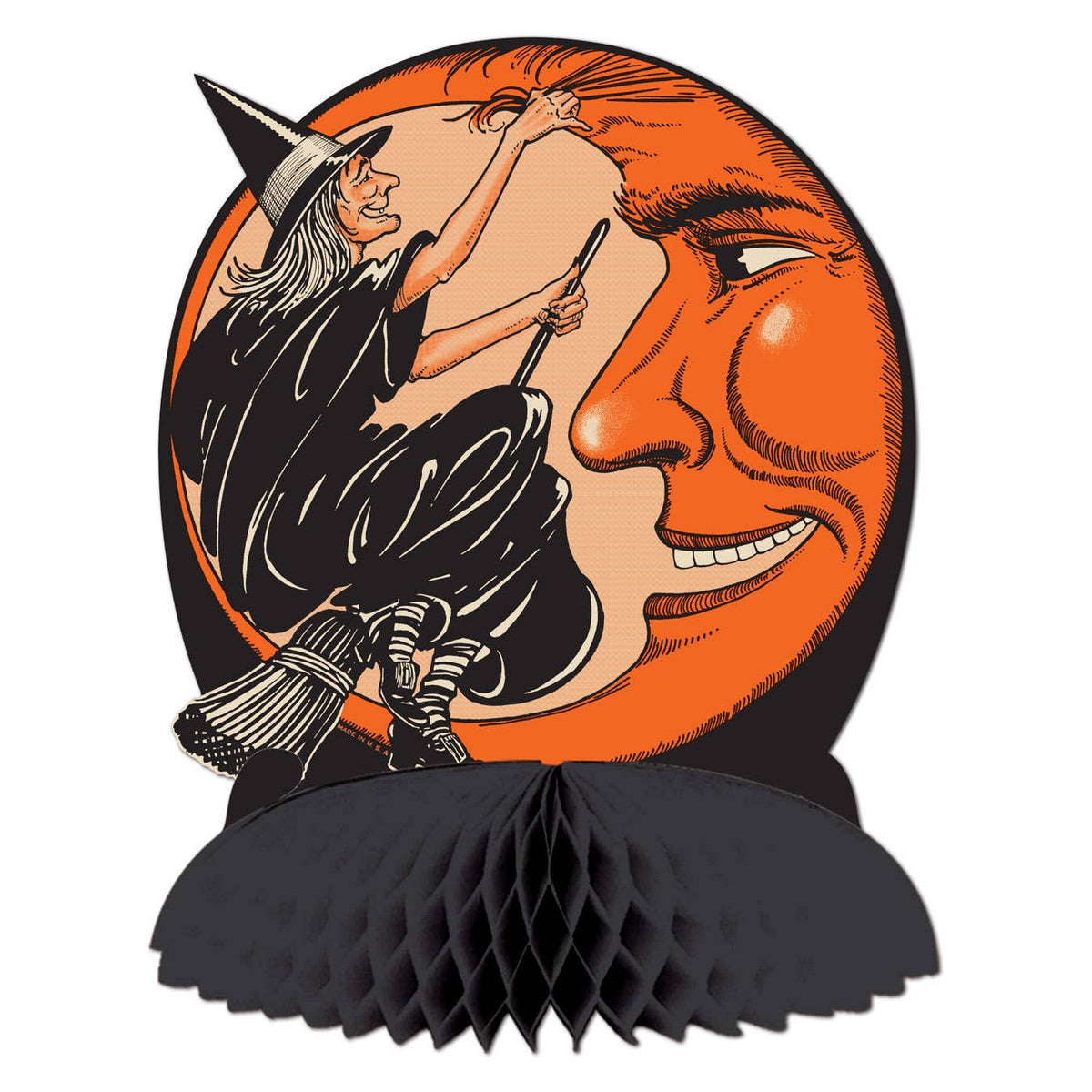 Vintage Halloween Witch & Moon Centerpiece 9¾" Seasonal Home Decor - Gothic & Alternative Gift - Haunted