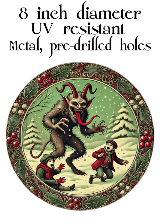 Vintage Krampus Round Metal Wall Art Plaque Christmas Holiday wall hanging - Gothic & Alternative Gift - Haunted