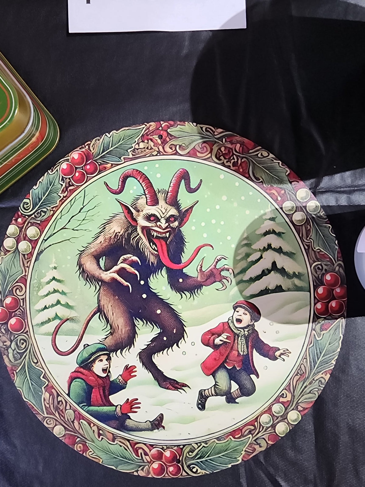 Vintage Krampus Round Metal Wall Art Plaque Christmas Holiday wall hanging - Gothic & Alternative Gift - Haunted