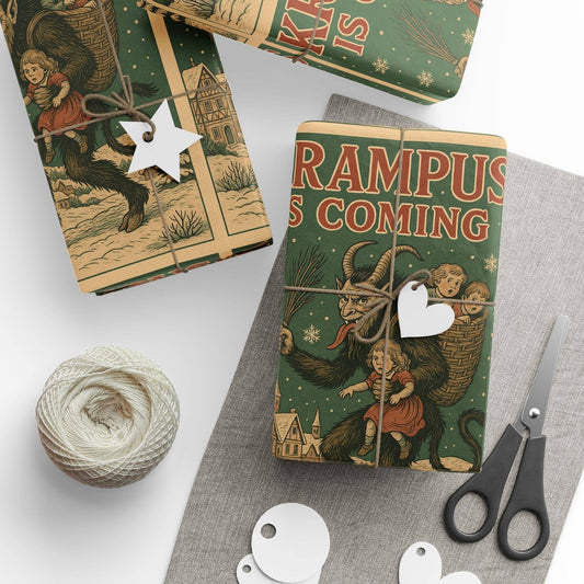 Vintage Style Krampus is Coming Gift Wrapping Paper Roll Wrapping Paper - Gothic & Alternative Gift - Haunted