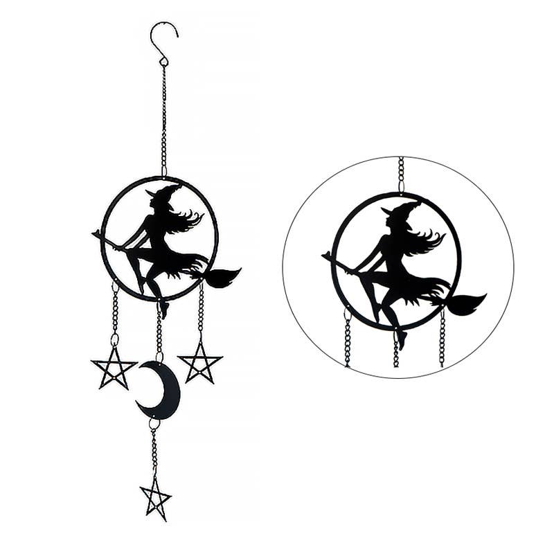 Vintage Witch Riding Broomstick by Moonlight Metal Hanging Indoor Outdoor Decoration Witch Supplies - Gothic & Alternative Gift - Haunted