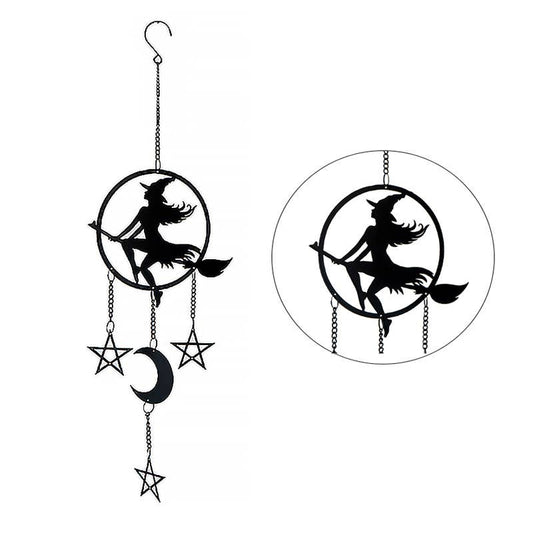 Vintage Witch Riding Broomstick by Moonlight Metal Hanging Indoor Outdoor Decoration Witch Supplies - Gothic & Alternative Gift - Haunted