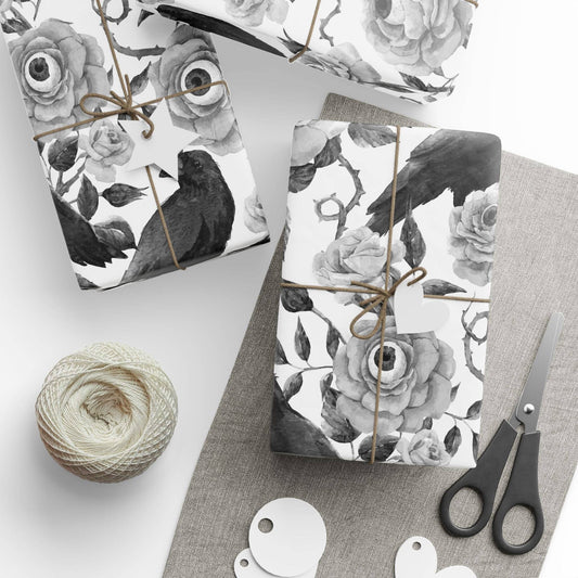 Watchful Eyeball and Raven Spooky Gift Wrapping Paper Roll Wrapping Paper - Gothic & Alternative Gift - Haunted