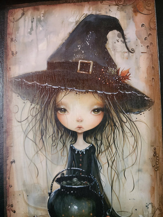 Whimsical Witch Print on Canvas Wall Hanging - Gothic & Alternative Gift - Haunted