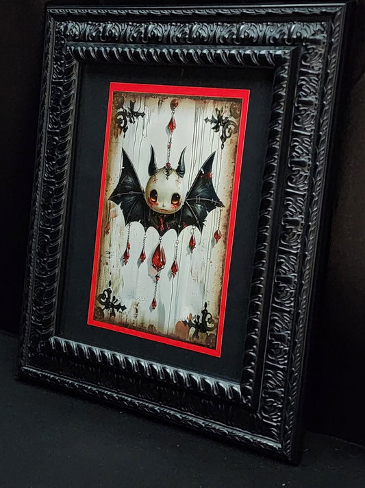 Whimsigoth Bat Vampire Framed Print Goth, Vintage, Halloween Creepy Cute Wall Hanging - Gothic & Alternative Gift - Haunted