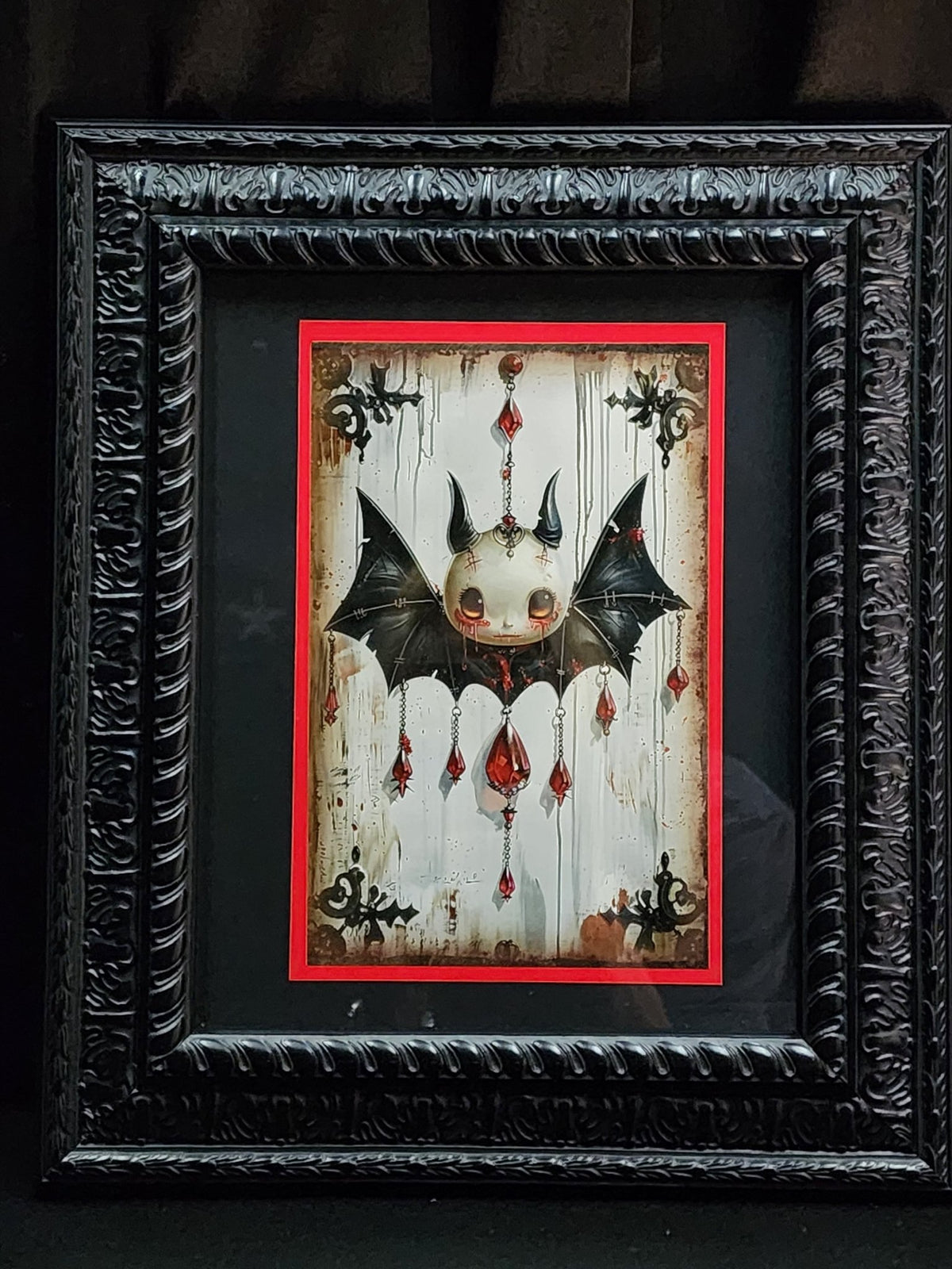 Whimsigoth Bat Vampire Framed Print Goth, Vintage, Halloween Creepy Cute Wall Hanging - Gothic & Alternative Gift - Haunted