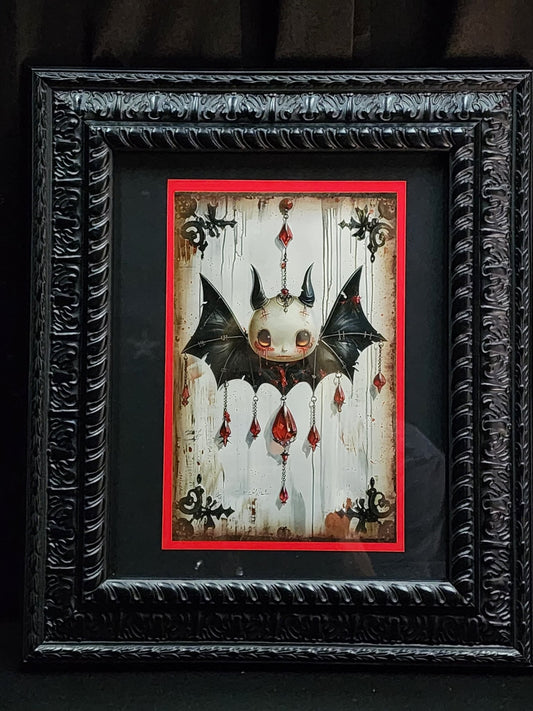 Whimsigoth Bat Vampire Framed Print Goth, Vintage, Halloween Creepy Cute Wall Hanging - Gothic & Alternative Gift - Haunted